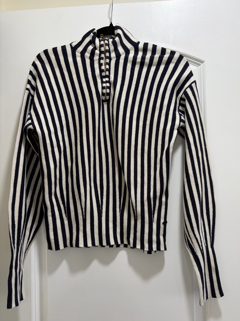 Scotch & Soda Striped Cotton Cashmere Quarter Zip Mock Neck Sweater Size S